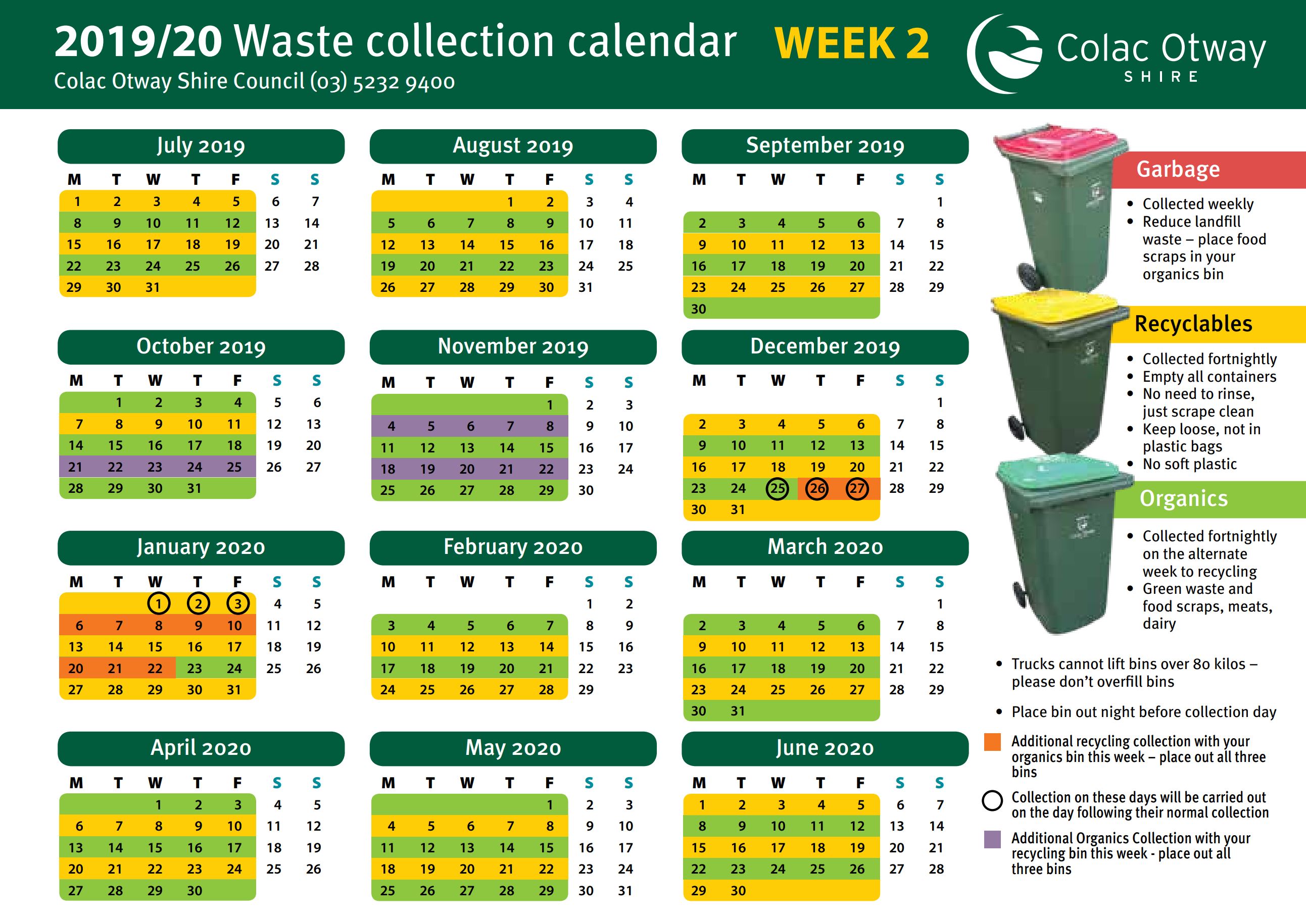 201920 Waste Collection Calendars Apollo Bay Community Website